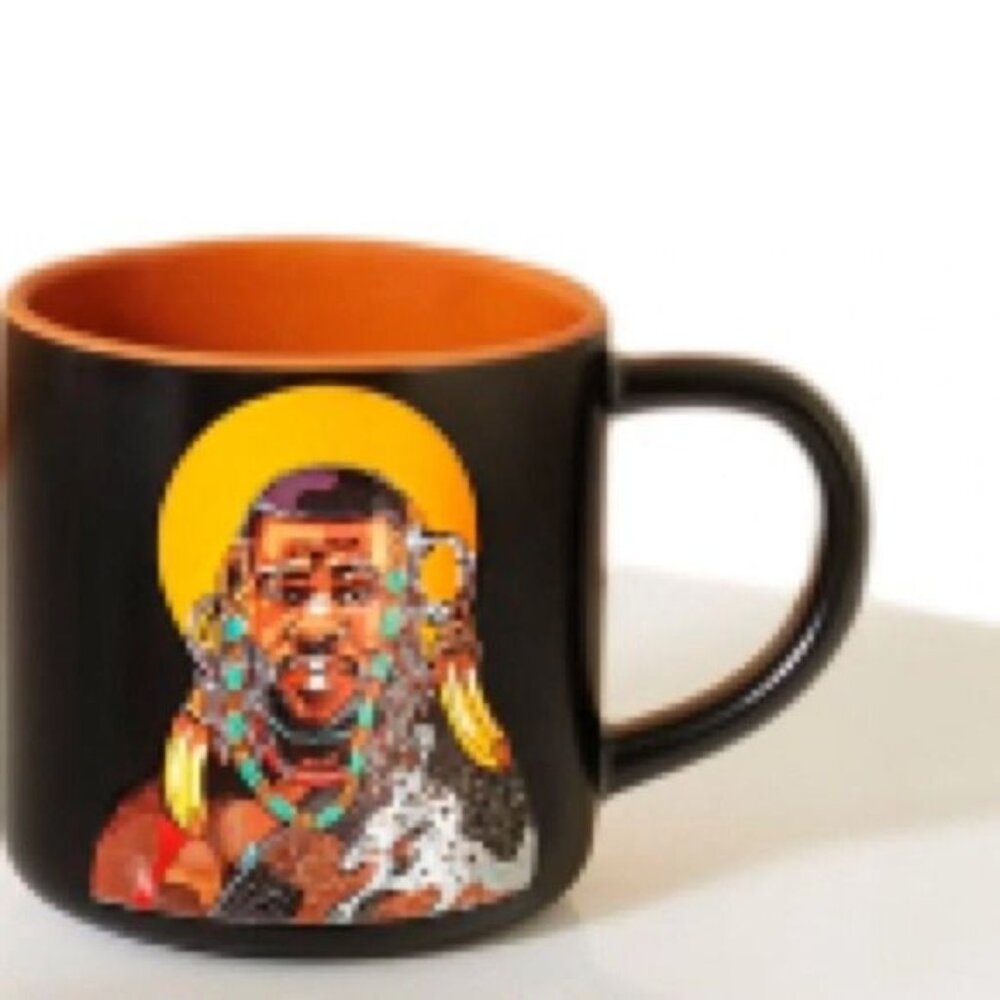 Mr. T Ceramic Mug With African Bead Art Design Black & Orange 11 Oz Microwave &